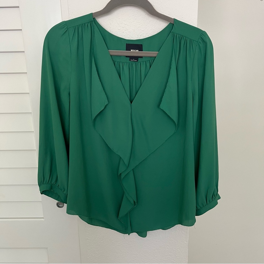Maeve Anthropologie Green Flutter Front Blouse- Size 4